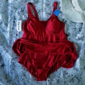 DUNE DECK💋 Red Skirted Swimsuit Sz 2X